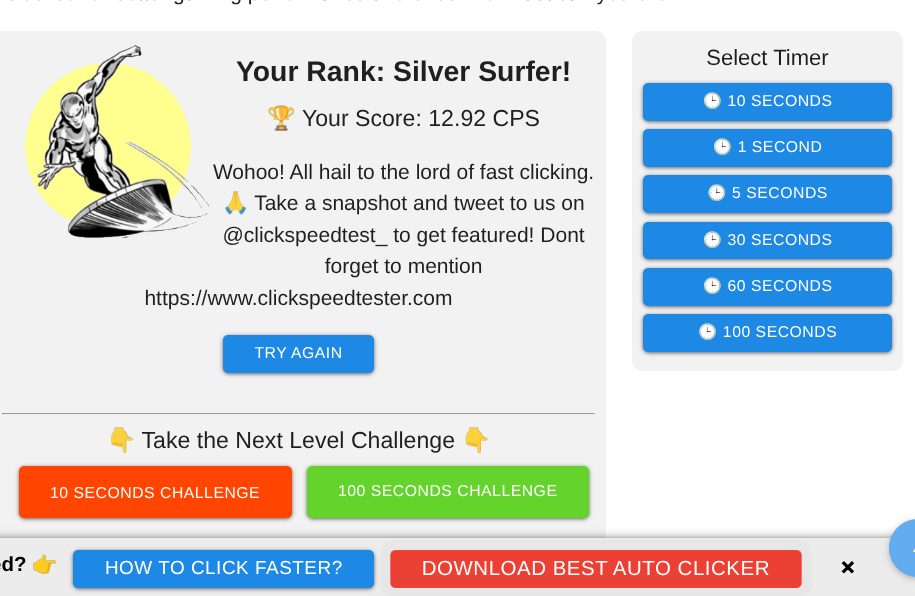 Click Speed Test | Click Test in 1/5/10/60/100 Clicks Per Second