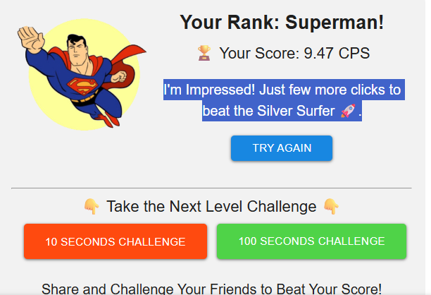 Must Click Click Speed Test | Click Test in 1/5/10/60/100 Clicks Per Second