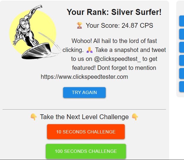 Click Speed Test | Click Test in 1/5/10/60/100 Clicks Per Second